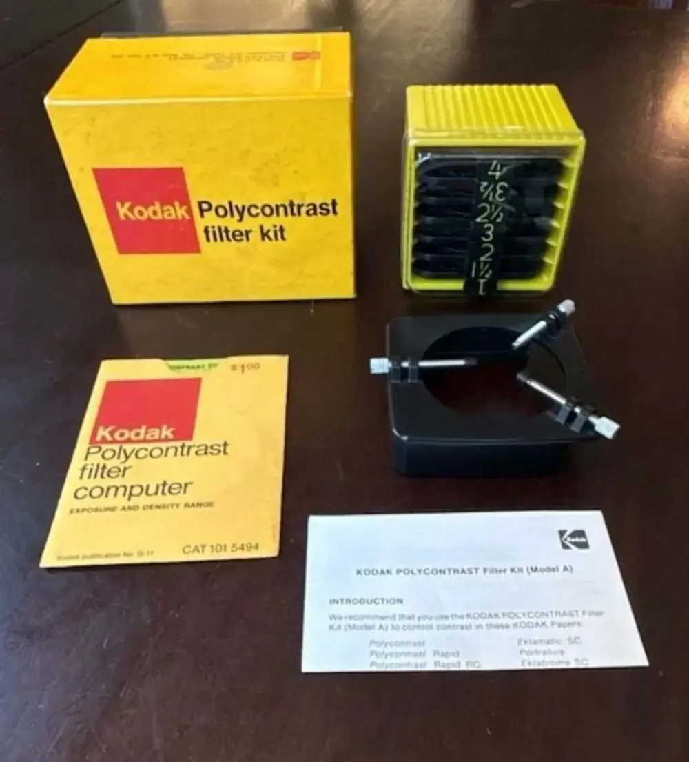 Vintage Kodak Polycontrast Filter Kit Model A with 7 Filters, Holder, Computer